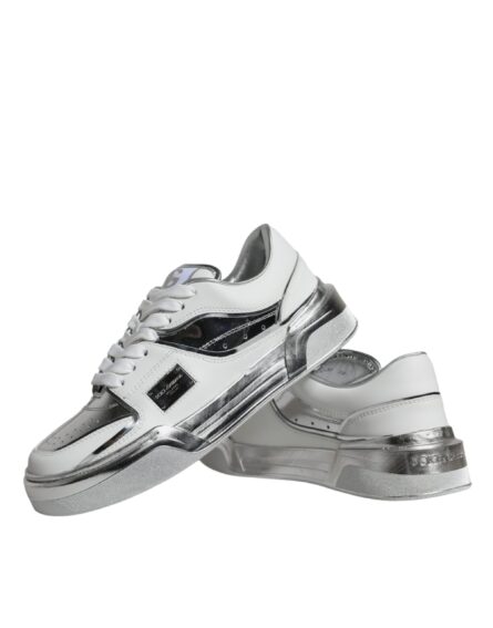White Silver Leather Low Top Sneakers Shoes - Image 6