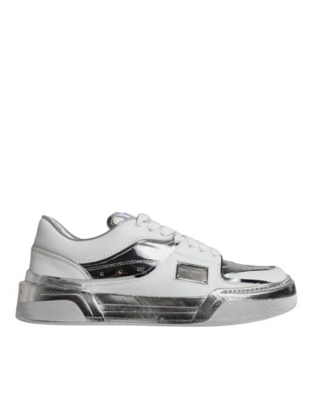 White Silver Leather Low Top Sneakers Shoes - Image 8