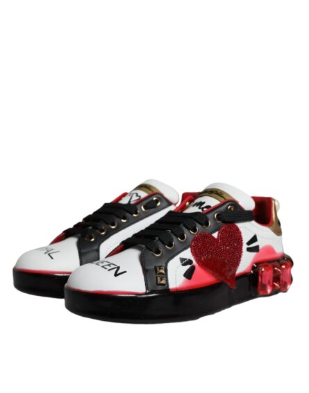 White Red Crystals Leather Portofino Sneakers Shoes - Image 2