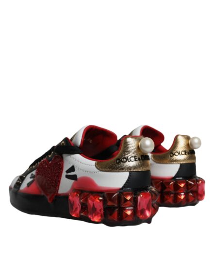 White Red Crystals Leather Portofino Sneakers Shoes - Image 3