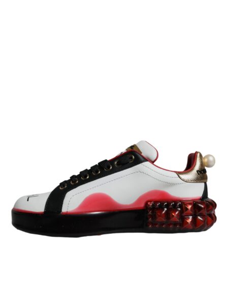 White Red Crystals Leather Portofino Sneakers Shoes - Image 4
