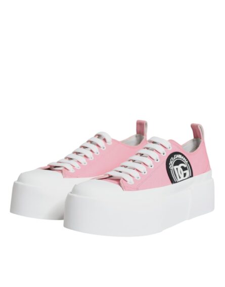 Pink White Canvas Logo Low Top Sneakers Shoes - Image 3