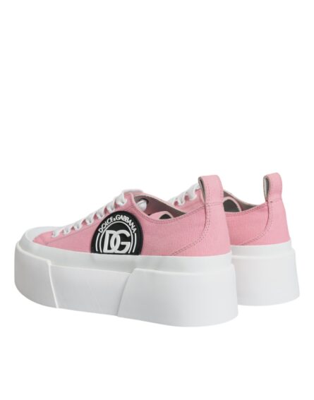 Pink White Canvas Logo Low Top Sneakers Shoes - Image 4