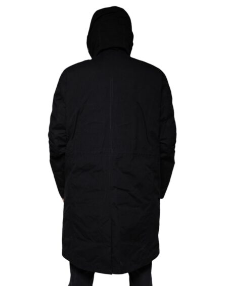 Black Hooded Parka Cotton Trench Coat Jacket - Image 4