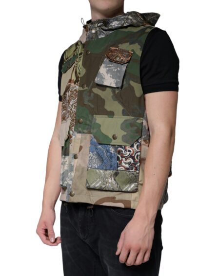 Multicolor Patchwork Hooded Vest Jacket - Image 3