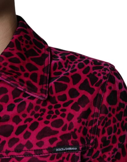 Fuchsia Leopard Button Down Collared Jacket - Image 6