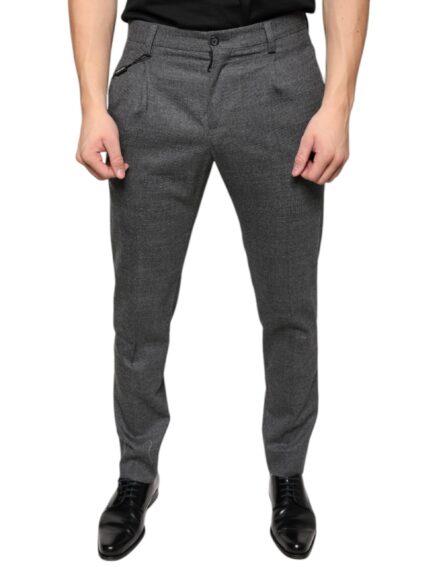 Gray Check Tartan Wool Skinny Pants - Image 2