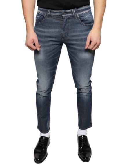 Dark Blue Washed Cotton Skinny Denim Jeans - Image 2