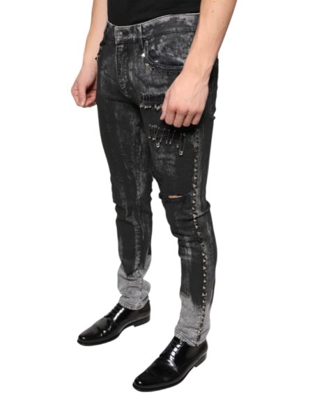 Black Embellished Cotton Skinny Denim Jeans - Image 3