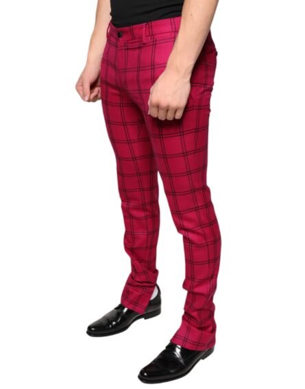 Pink Checkered Wool Skinny Pants - Image 3