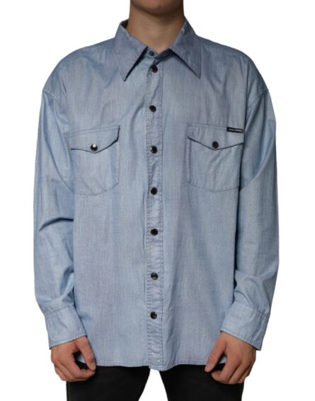Light Blue Cotton Button Down Casual Shirt - Image 2