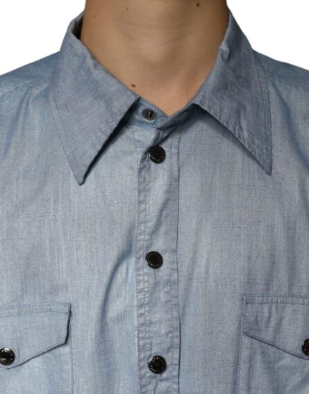 Light Blue Cotton Button Down Casual Shirt - Image 5