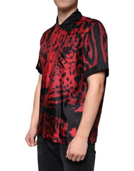 Red Leopard Silk Button Down Casual Shirt - Image 3
