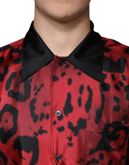 Red Leopard Silk Button Down Casual Shirt - Image 5