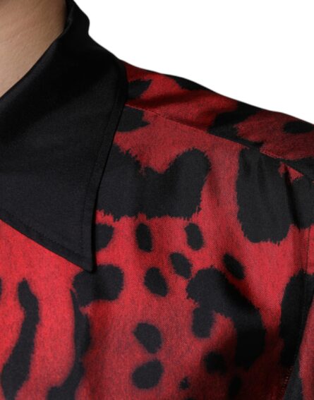 Red Leopard Silk Button Down Casual Shirt - Image 6