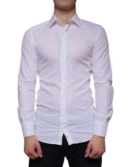 White Cotton Men Dress GOLD Formal Shirt - Image 2