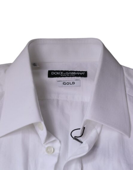 White Cotton Men Dress GOLD Formal Shirt - Image 7