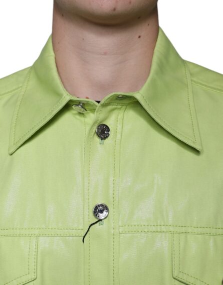 Green Cotton Collared Men Button Down Shirt - Image 5