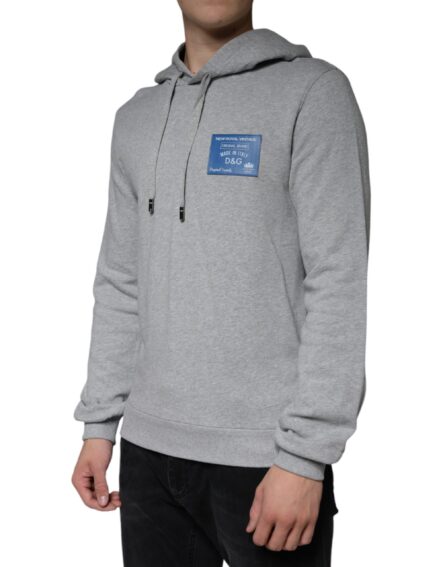 Gray Cotton Logo Hooded Sweatshirt Sweater - Image 3