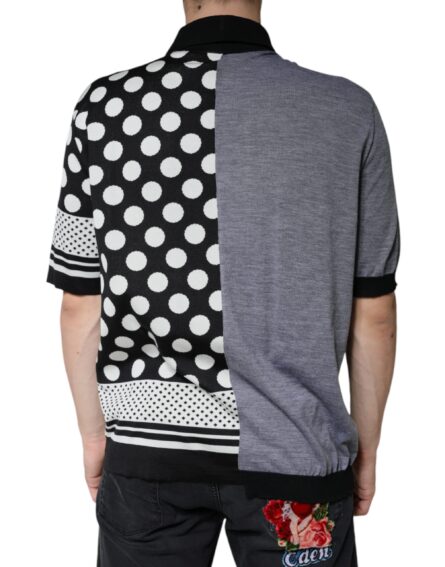 Black White Polka Dot Collared Polo T-shirt - Image 4