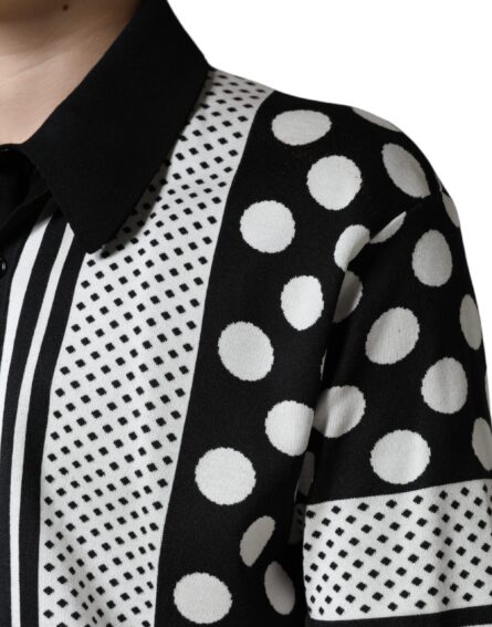 Black White Polka Dot Collared Polo T-shirt - Image 6