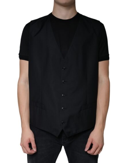 Black Wool Waistcoat Dress Formal Vest - Image 2