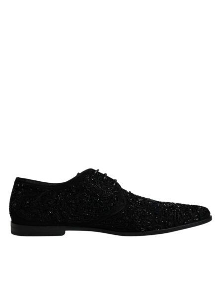 Black Embellished Suede Derby Formal Shoes - Image 7