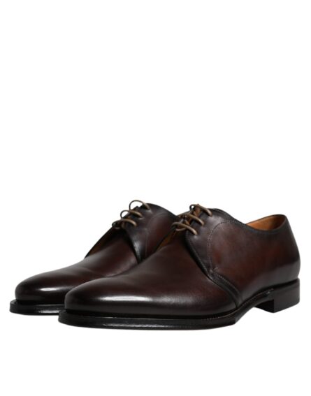 Brown Leather Lace Up Men Derby Formal Shoes - Image 3
