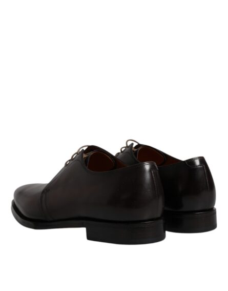 Brown Leather Lace Up Men Derby Formal Shoes - Image 4