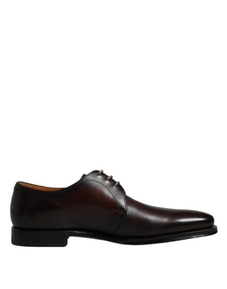 Brown Leather Lace Up Men Derby Formal Shoes - Image 7