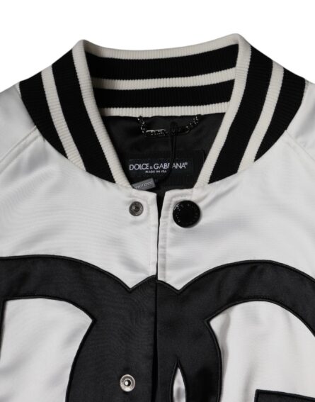 White Polyester Logo Full Zip Bomber Jacket - Image 7