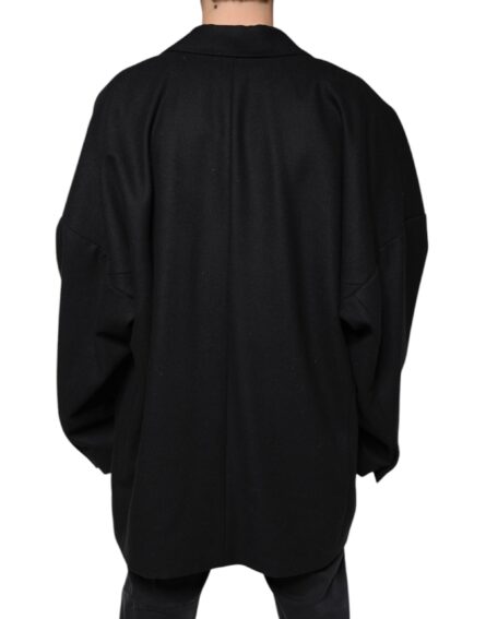 Black Wool Double Breasted Men Coat Jacket - Image 4