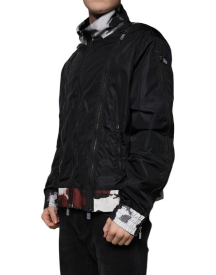 Black Nylon Full Zip Men Bomber Jacket - Image 3