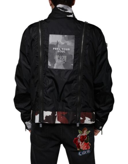 Black Nylon Full Zip Men Bomber Jacket - Image 4