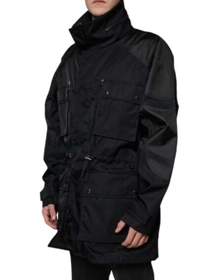 Black Nylon Winter Men Parka Coat Jacket - Image 4