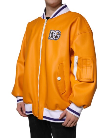 Orange White Full Zip Jersey Bomber Jacket - Image 3