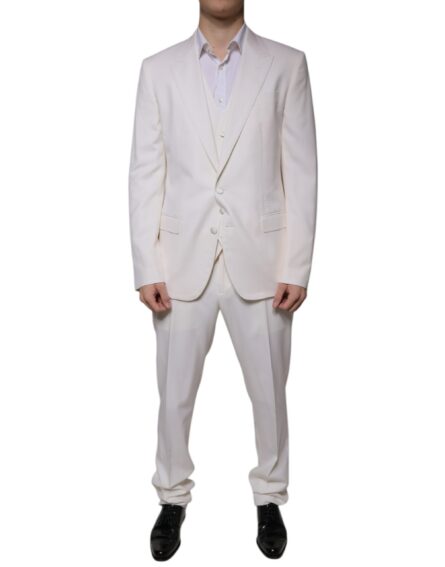White Wool Silk 3 Piece SlimFit Formal Suit - Image 2