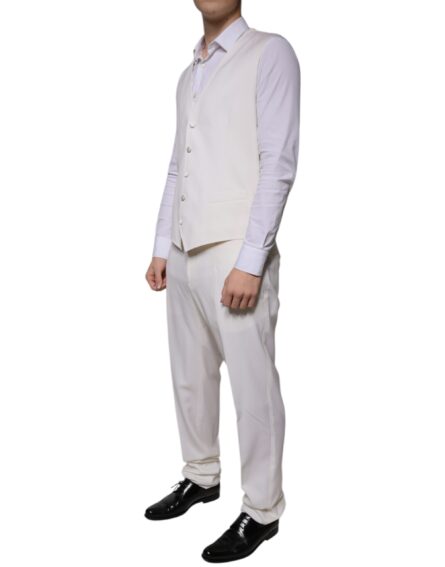 White Wool Silk 3 Piece SlimFit Formal Suit - Image 7