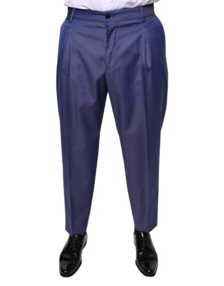 Blue Wool Tapered Formal Dress Pants - Image 2