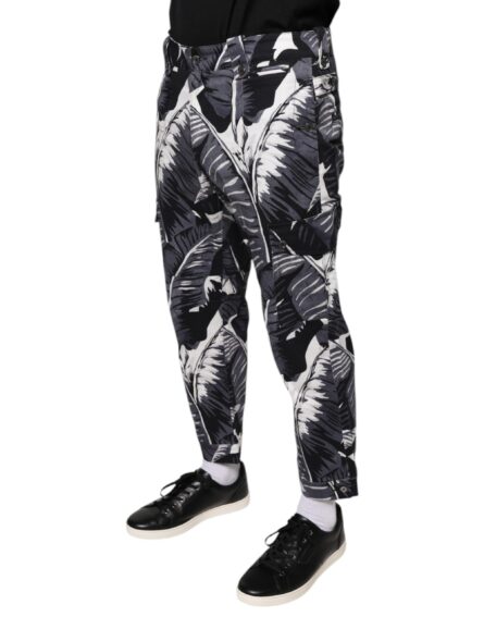 Gray Banana Leaf Cotton Stretch Capri Pants - Image 3