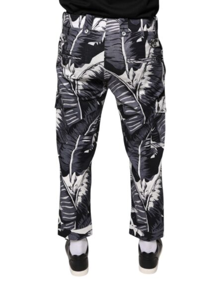 Gray Banana Leaf Cotton Stretch Capri Pants - Image 4