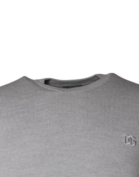 Light Gray Wool Crew Neck Pullover Sweater - Image 3