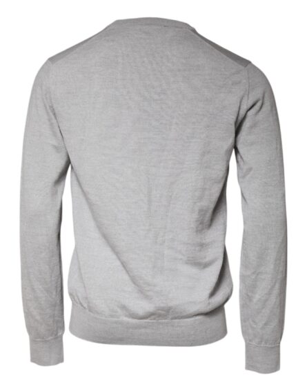 Light Gray Wool Crew Neck Pullover Sweater - Image 5