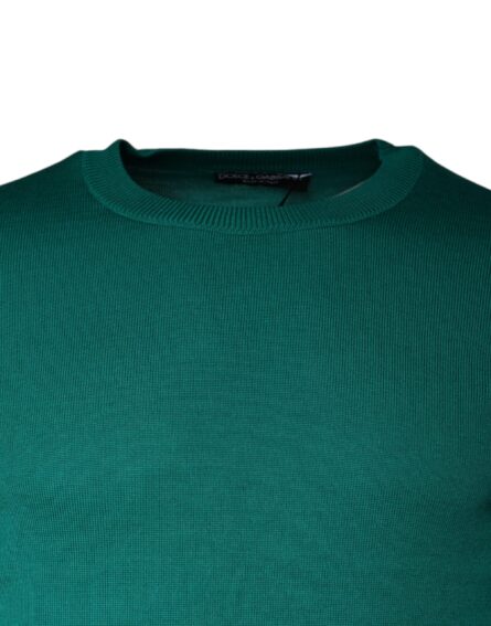 Green Wool Knit Crew Neck Pullover Sweater - Image 3