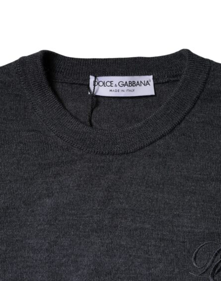 Dark Gray Wool Crew Neck Pullover Sweater - Image 6