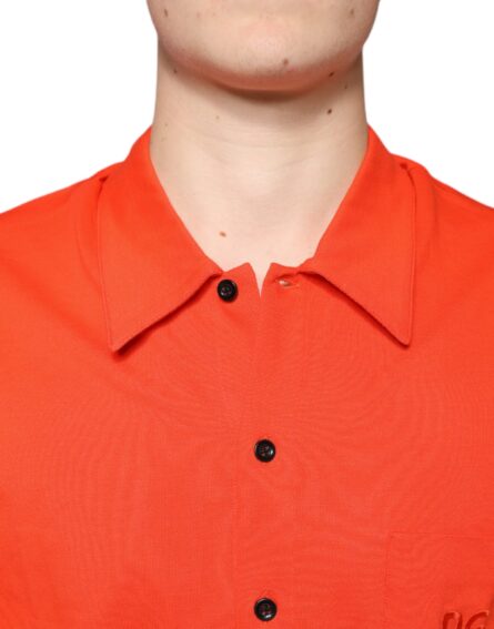 Orange Cotton Button Down Casual Polo Shirt - Image 5