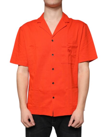 Orange Cotton Button Down Casual Polo Shirt - Image 2