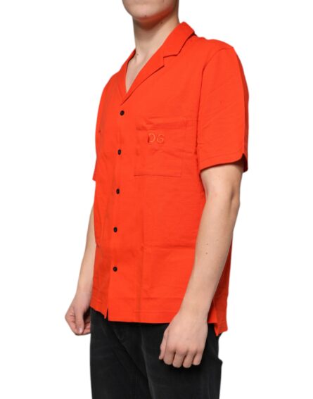 Orange Cotton Button Down Casual Polo Shirt - Image 3