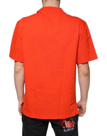 Orange Cotton Button Down Casual Polo Shirt - Image 4