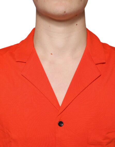 Orange Cotton Button Down Casual Polo Shirt - Image 5